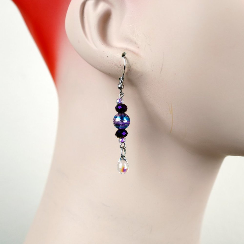 Handmade Indigo/Violet Glass Bead Dangle Earrings